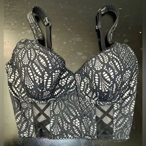 Victoria’s Secret Womens Dream Angels Longline Balconette Corset Bra Black 34C